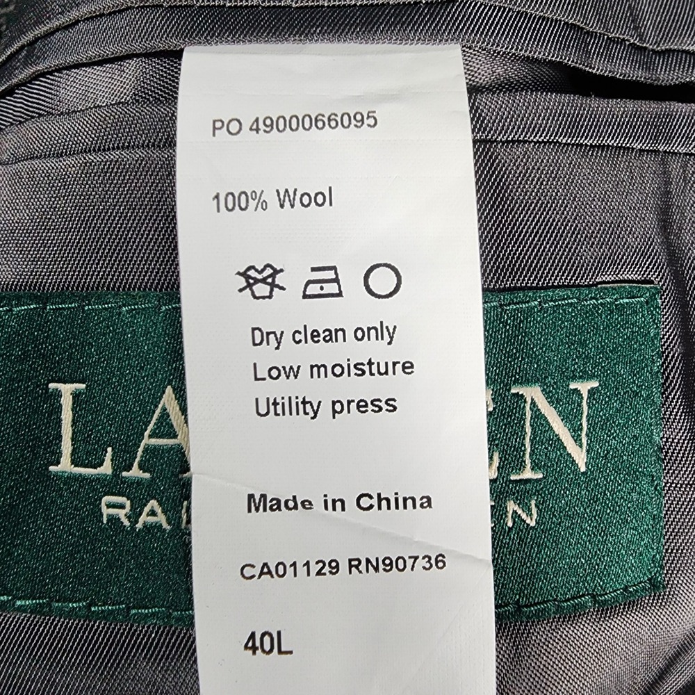 Lauren Ralph Lauren Sport Coat Mens 40L Grey Herringbone 100% Wool Blazer Jacket - Picture 8 of 13